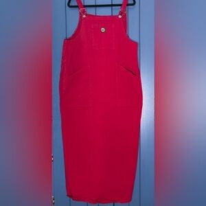 Vintage Sunflower Bumble Bee Red Bibbed Jumper Maxi Dress Large Modest Trad